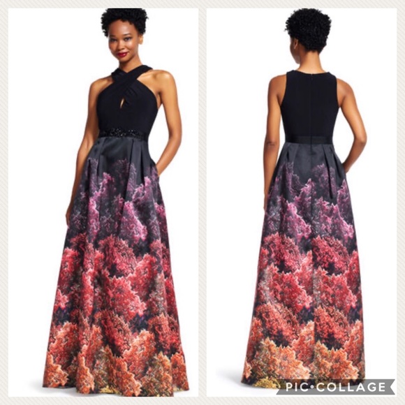 Adrianna Papell crossover halter Mikado long gown